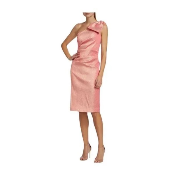 $720 Rickie Freeman by Teri Jon Women's Pink Metallic One-Shoulder Dress Size 4 - Picture 3 of 16